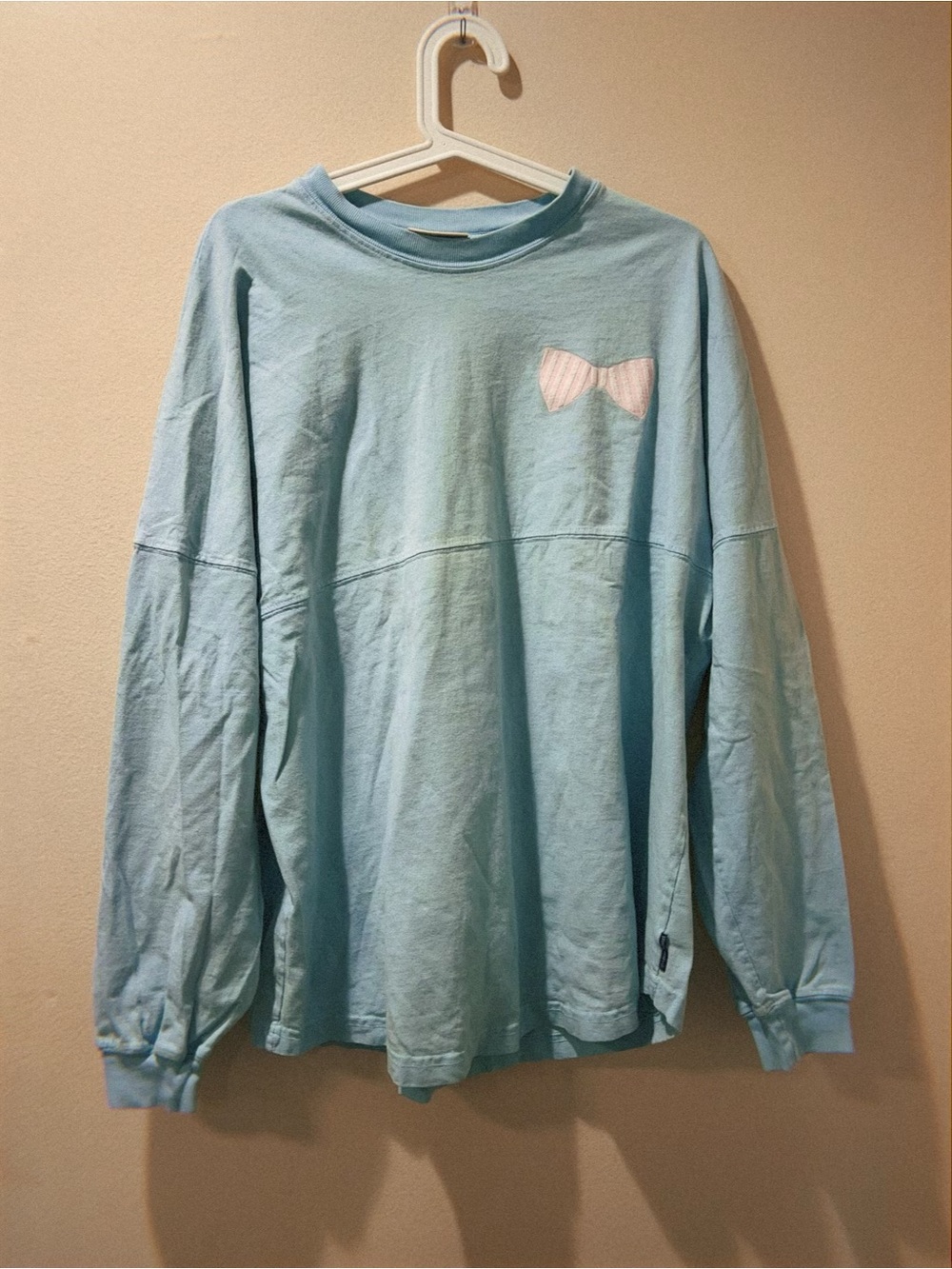 Light Blue Long Sleeve Tee with Pink Bow Accent